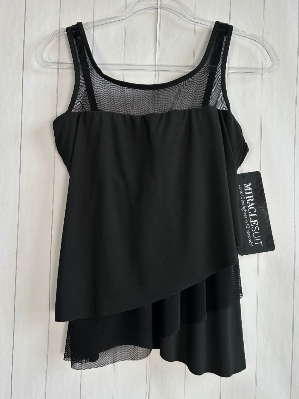 Miraclesuit size 10 Mirage Illusionist tankini top black underwire mesh slimming